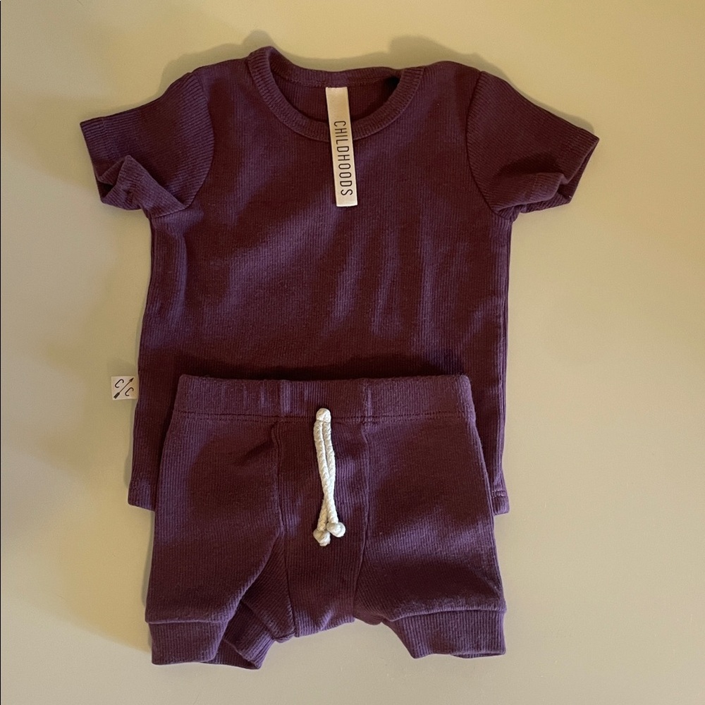Childhoods purple shirt and shorts set 3-6M